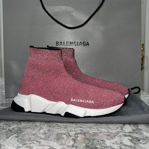 Sparkly Pink Balenciaga speed trainer sneakers
